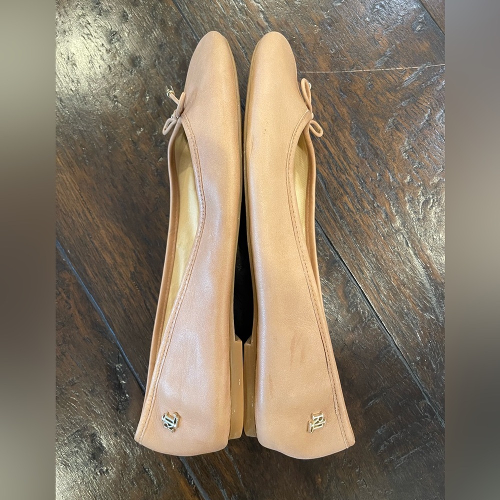Ralph Lauren Jayna natural colored leather ballet flats with bow - Picture 3 of 11